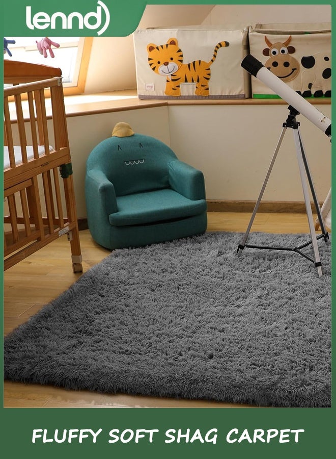 لينند السجاد المنطقة لغرفة النوم ، ترقية غير انزلاق رمادي فلوفي ناعم شاغ السجاد ، أرضية داخلية رمادي 80 سم * 120 سم غامضة شاغي غرفة المعيشة السجاد الفاخرة للأطفال ديكور المنزل الجمال - Image 5