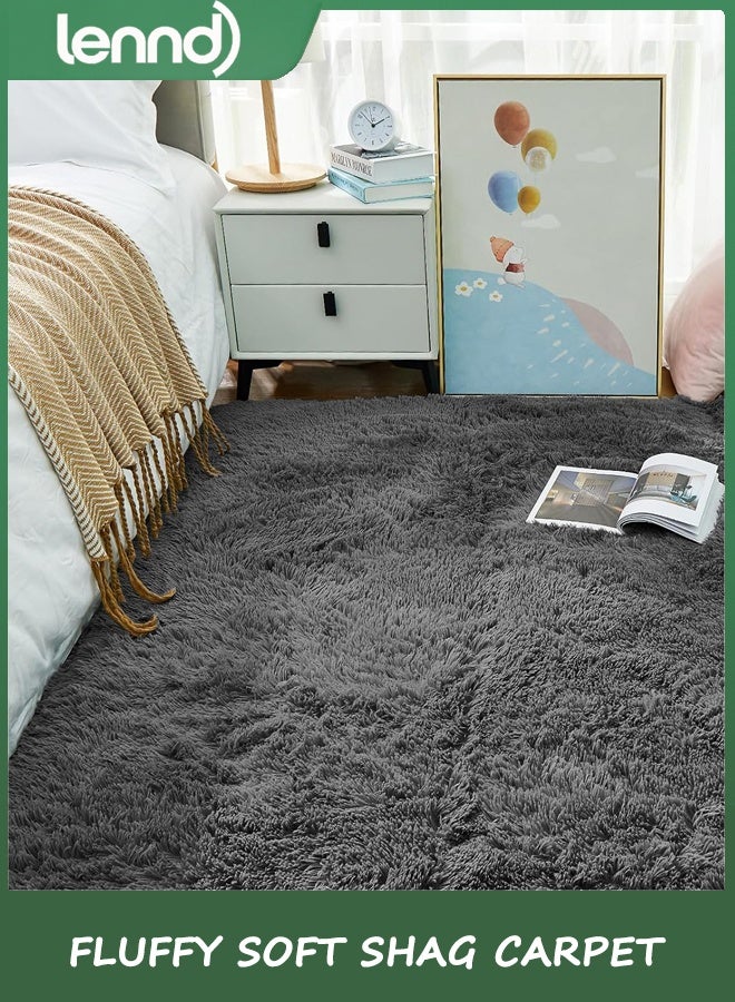 لينند السجاد المنطقة لغرفة النوم ، ترقية غير انزلاق رمادي فلوفي ناعم شاغ السجاد ، أرضية داخلية رمادي 80 سم * 120 سم غامضة شاغي غرفة المعيشة السجاد الفاخرة للأطفال ديكور المنزل الجمال - Image 4