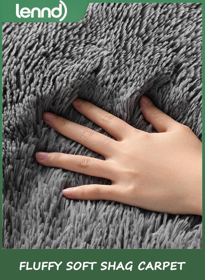 لينند السجاد المنطقة لغرفة النوم ، ترقية غير انزلاق رمادي فلوفي ناعم شاغ السجاد ، أرضية داخلية رمادي 80 سم * 120 سم غامضة شاغي غرفة المعيشة السجاد الفاخرة للأطفال ديكور المنزل الجمال - Image 2