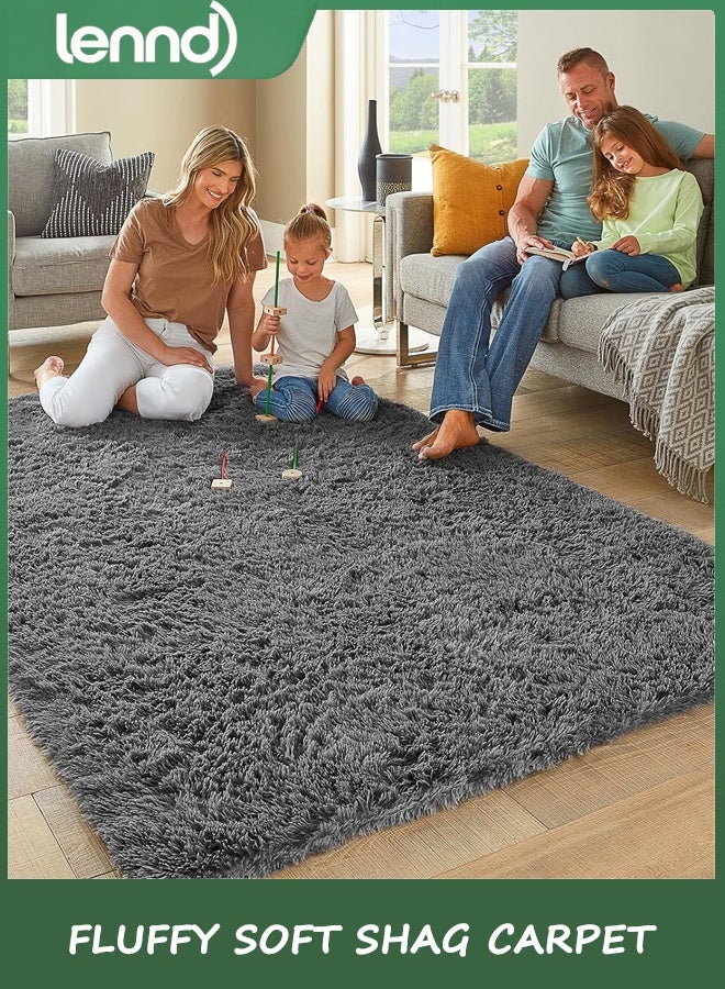 لينند السجاد المنطقة لغرفة النوم ، ترقية غير انزلاق رمادي فلوفي ناعم شاغ السجاد ، أرضية داخلية رمادي 80 سم * 120 سم غامضة شاغي غرفة المعيشة السجاد الفاخرة للأطفال ديكور المنزل الجمال - Image 3