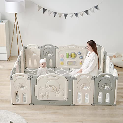 Fortella Cloud Castle Foldable Playpen, Baby Safety Play Yard with Whiteboard and Activity Wall, Indoors or Outdoors (Gray 4-Panel Extension) - Image 4