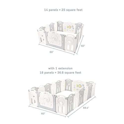 Fortella Cloud Castle Foldable Playpen, Baby Safety Play Yard with Whiteboard and Activity Wall, Indoors or Outdoors (Gray 4-Panel Extension) - Image 3