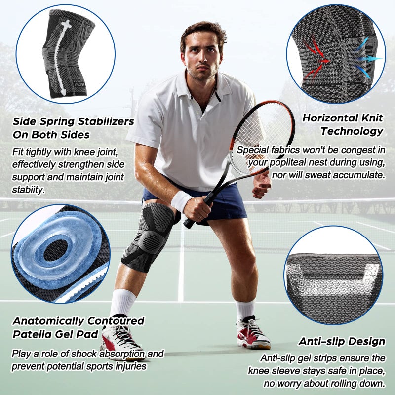 NEENCA Professional Knee Brace for Pain Relief, Medical Knee Compression Sleeve, Knee Support with Horizontal Knit Tech for Meniscus Tear, ACL, Arthritis, Joint Pain, Runner, Workout- FSA/HSA APPROVED - Image 3