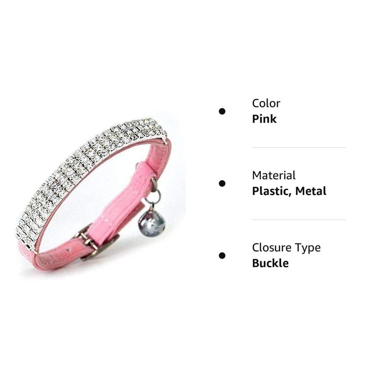 CHUKCHI Soft Velvet Safe Cat Adjustable Collar Bling Diamante with Bells,11 inch for Small Dogs and Cats (Pink) - Image 4