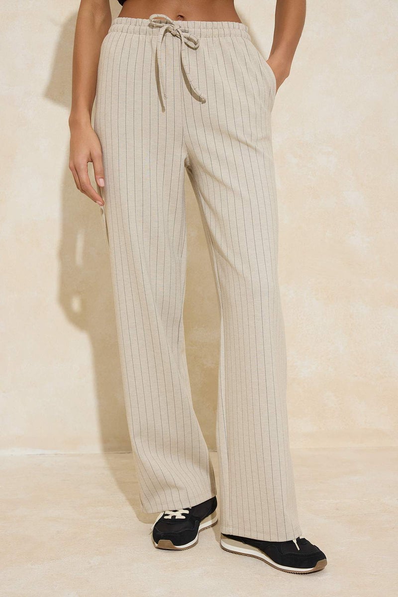 trendyol Dark Beige Striped Knitted Trousers Twoss24Pl00072 - Image 3