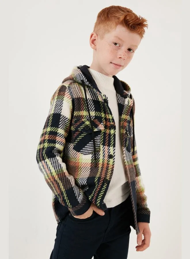 ليلا قميص رجالي كاروهات شتوي بجيوب مزدوجة وغطاء رأس