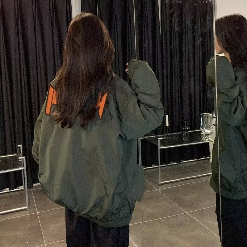 Baseball Jacket Women Spring Autumn Fashionable Couples Green Green  - Image 3