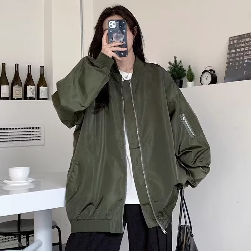 Baseball Jacket Women Spring Autumn Fashionable Couples Green Green  - Image 4