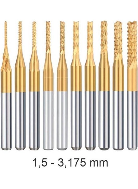 Profisher Titanium Coated Tungsten Steel Cnc Milling PCB Cutter 1.5 - 3.1.75MM  - Image 1
