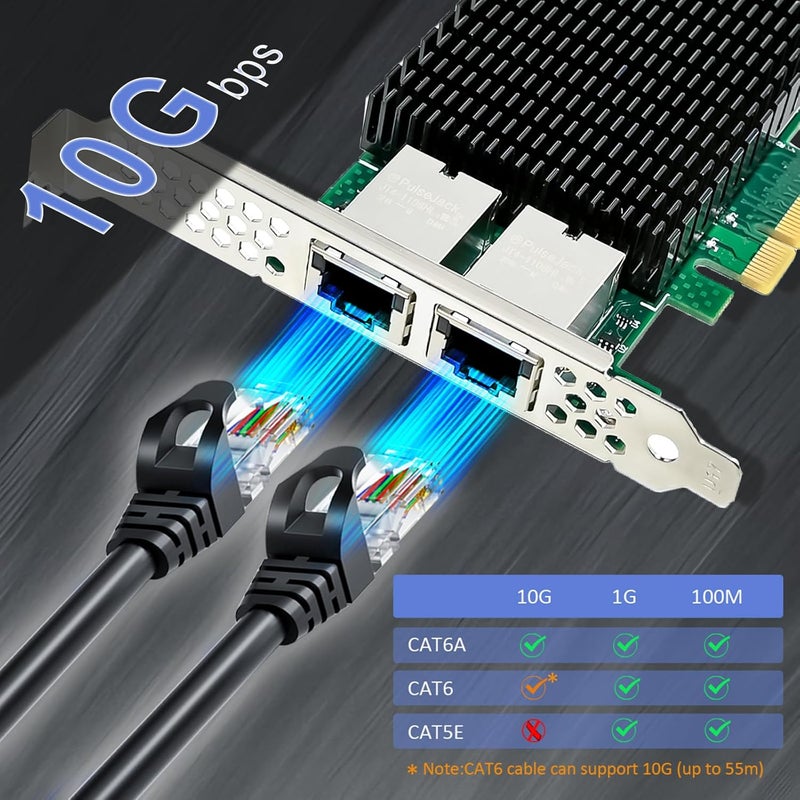 GLOTRENDS بطاقة شبكة ST7368 10G RJ45 Ethernet مع وحدة تحكم Intel X550، واجهة PCIE 3.0 X4، تدعم نظام التشغيل Windows 11/10/ Windows Server/Linux/ESX/ESX/VMware ESXi (لا تدعم نظام التشغيل Mac OS) - Image 3