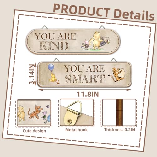 Hatzelou 4PCS Classic Winnie Baby Room Decor, Pooh Nursery Decor, the Pooh Wall Decor Sign Gifts, You Are Kind Brave Inspirational Quotes, Adorable Winnie Sign for Home Bedroom Nursery - Image 2