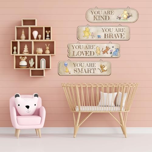 Hatzelou 4PCS Classic Winnie Baby Room Decor, Pooh Nursery Decor, the Pooh Wall Decor Sign Gifts, You Are Kind Brave Inspirational Quotes, Adorable Winnie Sign for Home Bedroom Nursery - Image 3
