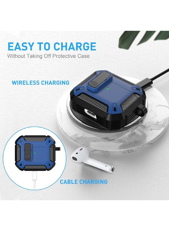 Apple Airpods 3rd Generation Cover with Lock, Airpods 3 Case, Airpods 3 Generation Protective Case, Hard Shell Rugged Shockproof Cover with Keychain for Apple Airpods 3 2021 (Black/Blue) - Image 3