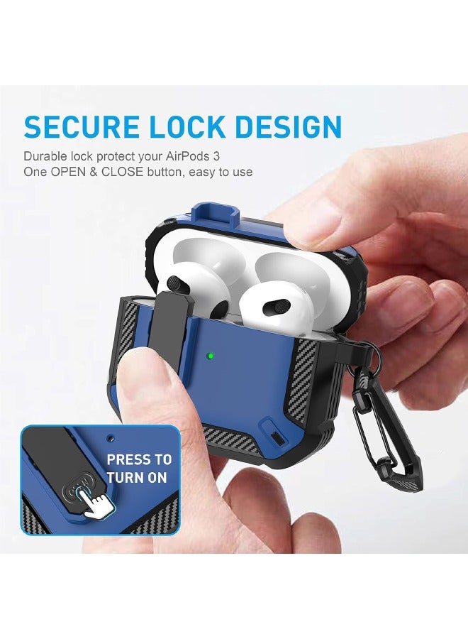 Apple Airpods 3rd Generation Cover with Lock, Airpods 3 Case, Airpods 3 Generation Protective Case, Hard Shell Rugged Shockproof Cover with Keychain for Apple Airpods 3 2021 (Black/Blue) - Image 2