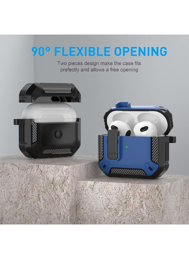 Apple Airpods 3rd Generation Cover with Lock, Airpods 3 Case, Airpods 3 Generation Protective Case, Hard Shell Rugged Shockproof Cover with Keychain for Apple Airpods 3 2021 (Black/Blue) - Image 5
