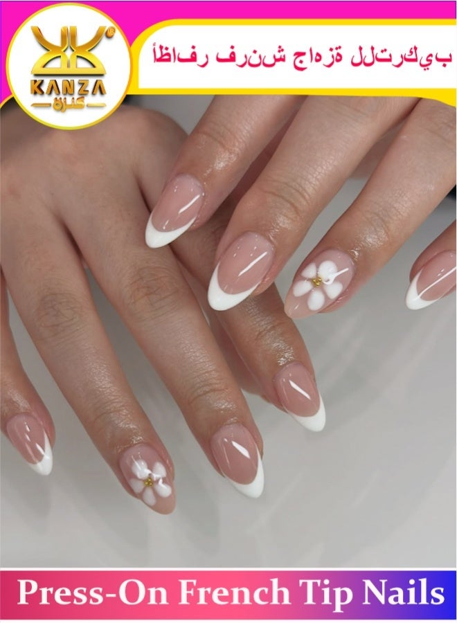 Kanza 24 قطعة أظافر لاصقة، أظافر مزيفة، مجموعة أظافر مزيفة للفتيات والنساء، ملحقات فن الأظافر، أظافر لاصقة مع ملصقات لاصقة للتطبيق السهل، مجموعة أظافر لاصقة - Image 1