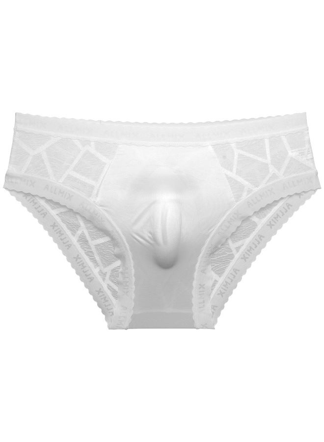 Men's Underwear 3d Convex Bag Letters Translucent Ice Silk Hollow Lace Thin Briefs