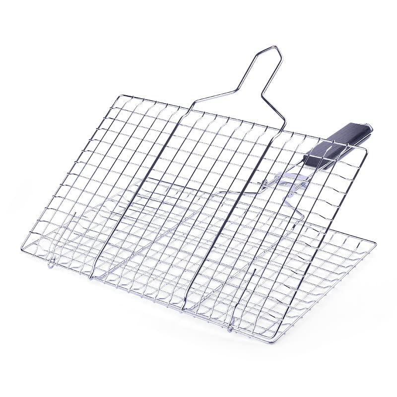 infiniwe Foldable Grill BasketPortable Stainless Steel BBQ Barbecue Grilling BasketWith Removable HandleFor VegetablesSteakFishShrimpand Whether At Home or OutdoorsBBQIt Is A Very Practical Barbecue 