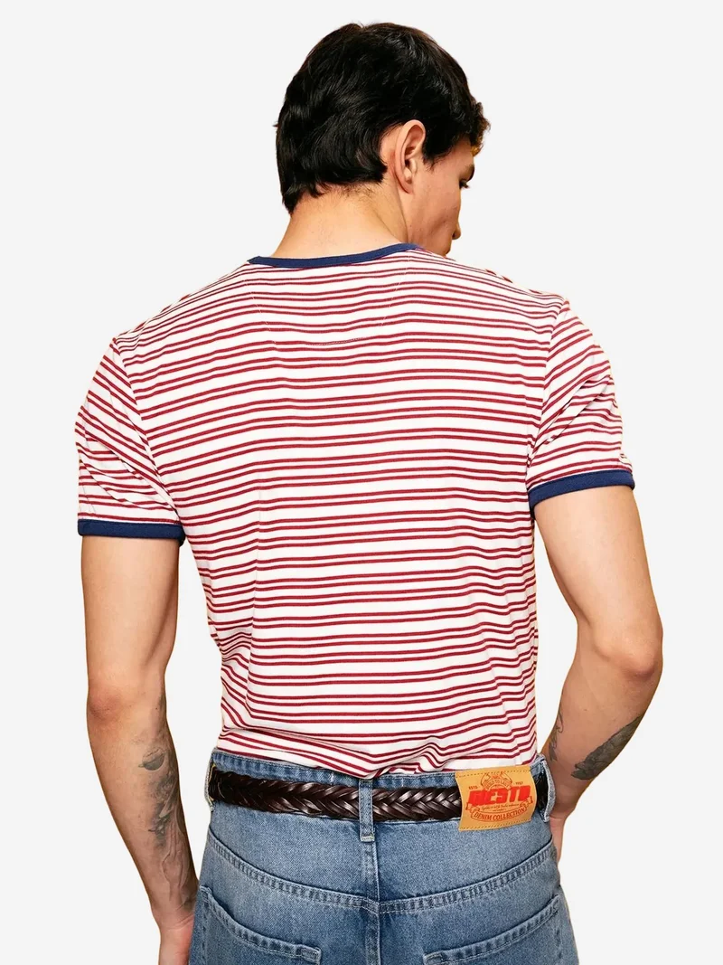 Giesto Burgundy Red GIESTO Slim Fit Striped Short Sleeve T-Shirt for Men | Best Price UAE