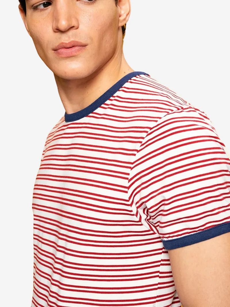 Giesto Burgundy Red GIESTO Slim Fit Striped Short Sleeve T-Shirt for Men | Best Price UAE