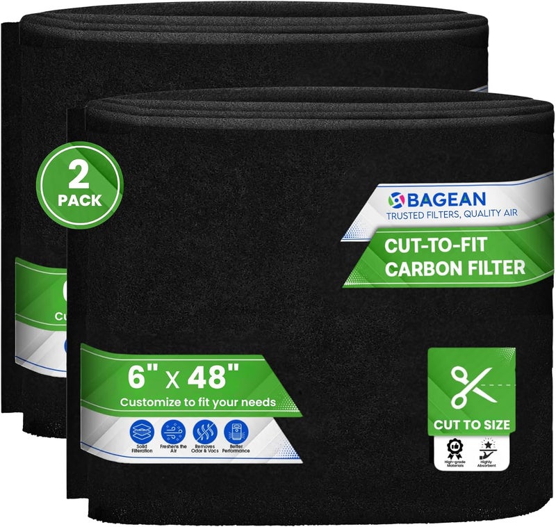 Bagean Cut to Fit Activated Carbon Filter Sheet 6” x 48” - Activated Carbon Air Filter for Air Purifiers Window AC Air Vent And More - Charcoal Filters Effectively Absorb Odors & Freshens the Air (2-Pack) - Image 1