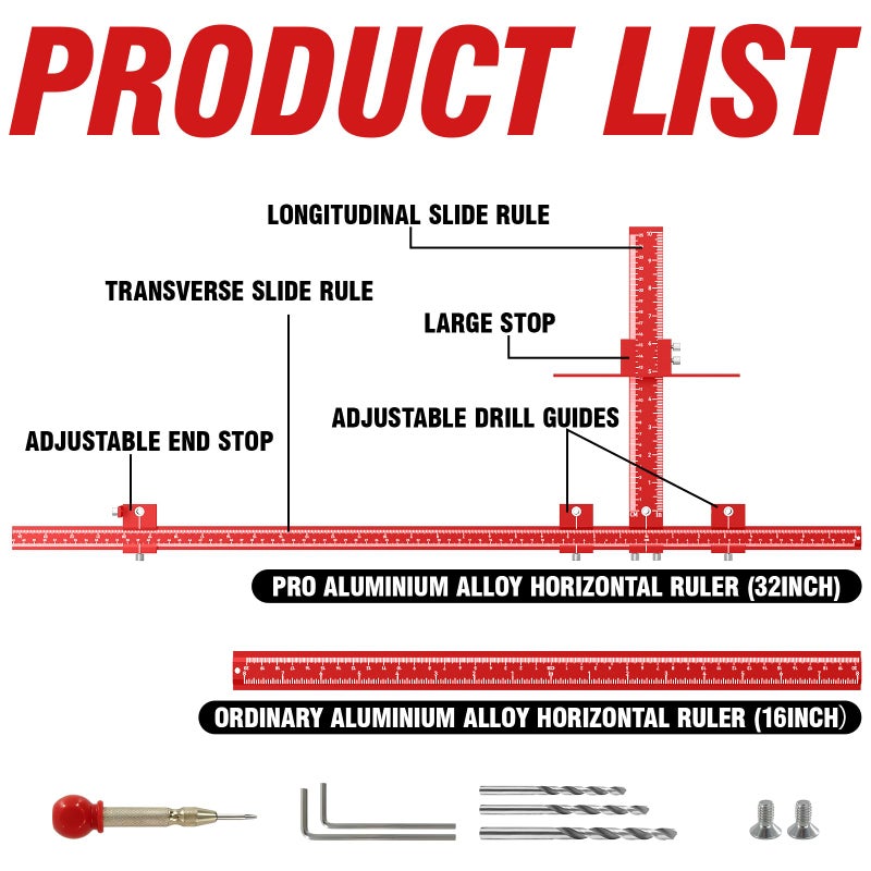CenfeiTooL Extended Cabinet Hardware Jig Kit, 32-inch & 16-inch Detachable MAX Cabinet Handle Jig with Auto Center Punch, Aluminium Alloy Cabinet Handle Template Drill Guide, Drawer Pull Jig for Handle Knob Pull - Image 2
