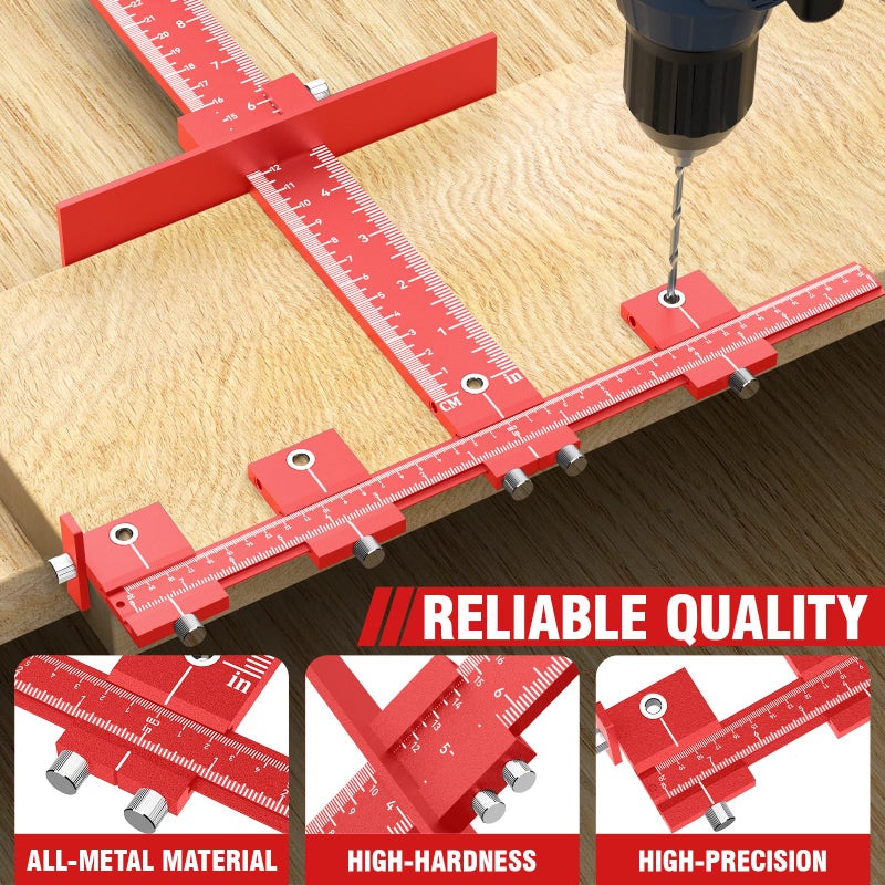 CenfeiTooL Extended Cabinet Hardware Jig Kit, 32-inch & 16-inch Detachable MAX Cabinet Handle Jig with Auto Center Punch, Aluminium Alloy Cabinet Handle Template Drill Guide, Drawer Pull Jig for Handle Knob Pull - Image 3