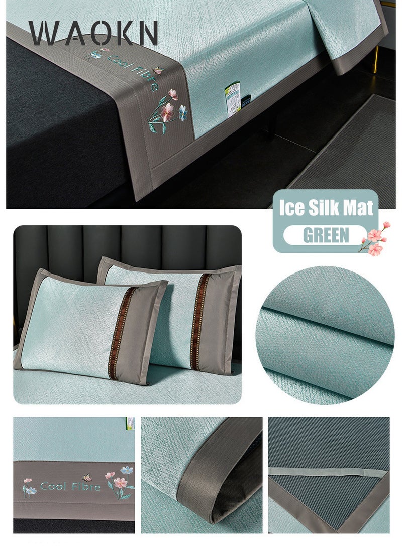 WAOKN Summer New Embroidery Cool Ice Silk Sheet With Two Pillowcase Bring You One Cool Sleep Night - Image 2