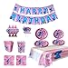 Rovercci Pink Stitch kids Birthday Party supplies decoration set for 16 Guests83PCS Set with 16 Plates9 Napkins popcorn boxes birthday Banner juice labels blowouts Cake Topper Tableware - Image 3