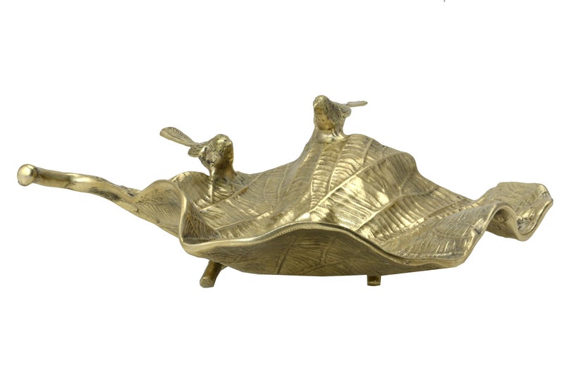 KALARAMBH KALARAMBH Brass Decorative Unique Design Serving Plate Thali Dish for Kitchen Dinning Table Decor Showpiece Gift Items Collectible Handicraft Art, Yellow, 7.5 x 11 x 3.5 Inch (L x W x H)  - Image 4