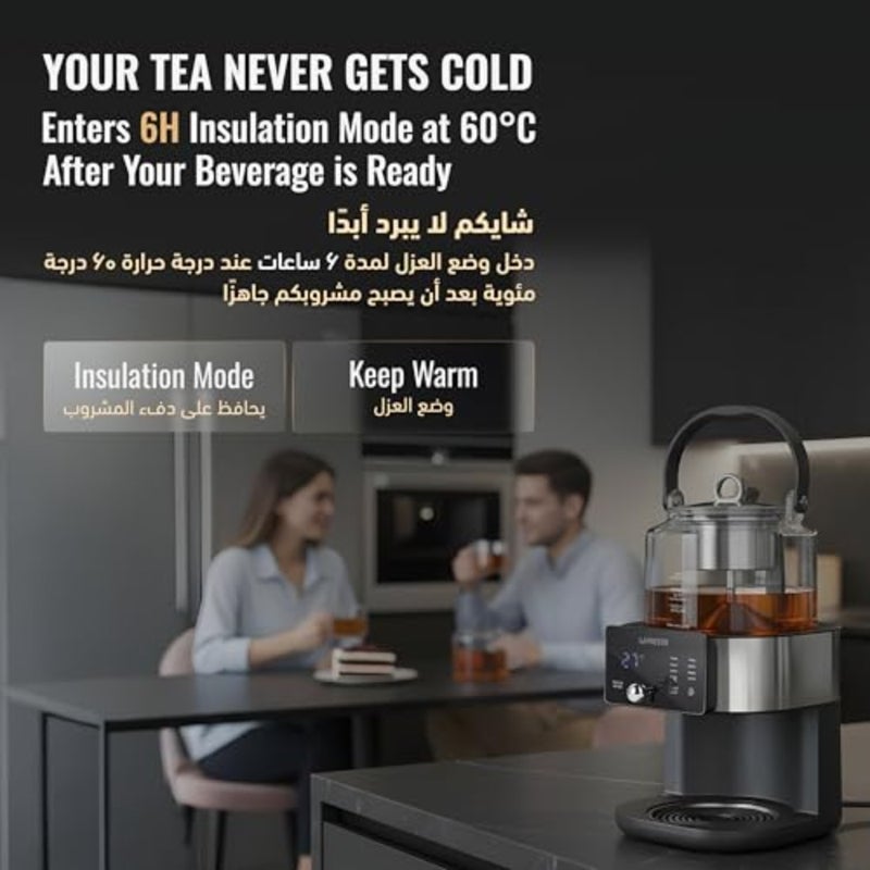 Drip Coffee Maker Tea Brewer for Home Office, 1L Glass Carafe, Black, Programmable with Digital Display, Multiple Brew Strength Keep Warm - Image 4
