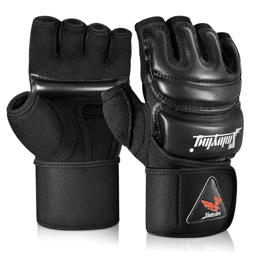 Xinluying MMA Gloves Punch Bag Training Martial Arts Sparring Grappling Kickboxing Muay Thai Boxing Gloves, Thickened Knuckle Pads，Widen The Wristband，Fingerless Rub Resistance Mitts for Men Women - Image 1