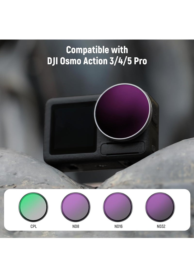 Neewer Snap On ND Filter Set Compatible with DJI Osmo Action 3,Action 4,Action 5 Pro, 4 Pack ND8+ND16+ND32+CPL Neutral Density Polarizing Action Camera Accessories, Multicoated HD Optical Glass  - Image 2