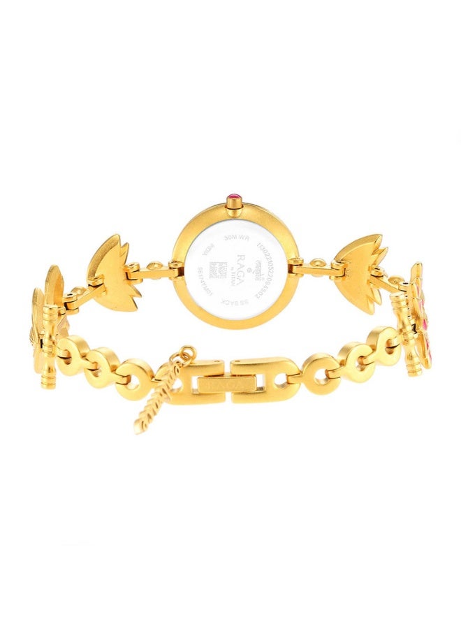 TITAN ساعة رجا أنالوج للنساء 95174YM01 – قرص أبيض، حزام من الفولاذ المقاوم للصدأ بلون الذهب، حركة كوارتز، مقاومة للماء حتى 30م، ساعة أنيقة وجاهزة كهدية - Image 5