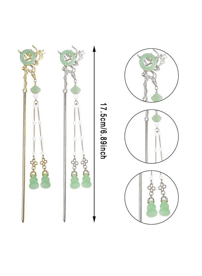 Depend 2 Pack Chinese Hair Sticks Tassel Hairpin Vintage Gourd Pearl Tassels Chopsticks Hanfu Hair Fork Classical Style Hair Accessories For Women And Girls (Silver And Gold) - Image 2