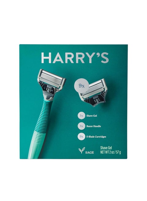 Harrys Shaving Kit for Men  Razor Handle 9 Razor Blade Refill Cartridges and Foaming Shave Gel  Shaving Gift Set for Him  Sage
