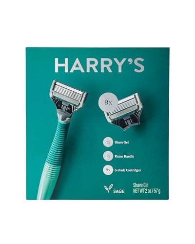 Harry's Shaving Kit for Men - Razor Handle, 9 Razor Blade Refill Cartridges, and Foaming Shave Gel - Shaving Gift Set for Him - Sage - Image 1