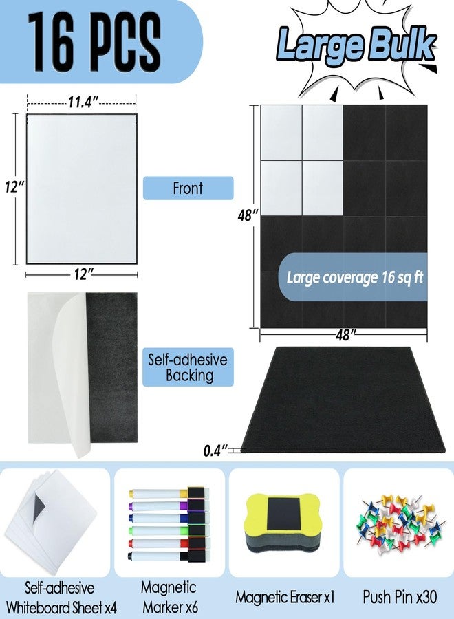 BXI Felt Bulletin Board with Pins & Magnetic Dry Erase Whiteboard Combo, 16 Pcs 12 X 12 X 3/8 Inch Self-Adhesive Vision Display Tiles, Note Memo Panels for Home School Education Office Wall Decor - Image 2
