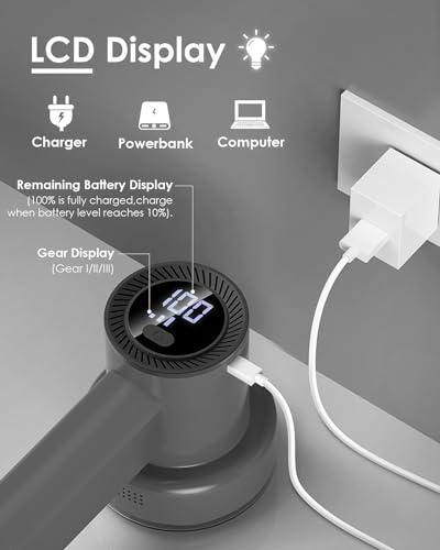 homeasy مزيل الوبر الكهربائي HOMEASY القابل لإعادة الشحن مع 3 شفرات وشاشة LED رقمية لمزيل الوبر للأقمشة للكنب والسترات باللون الرمادي الداكن - Image 5