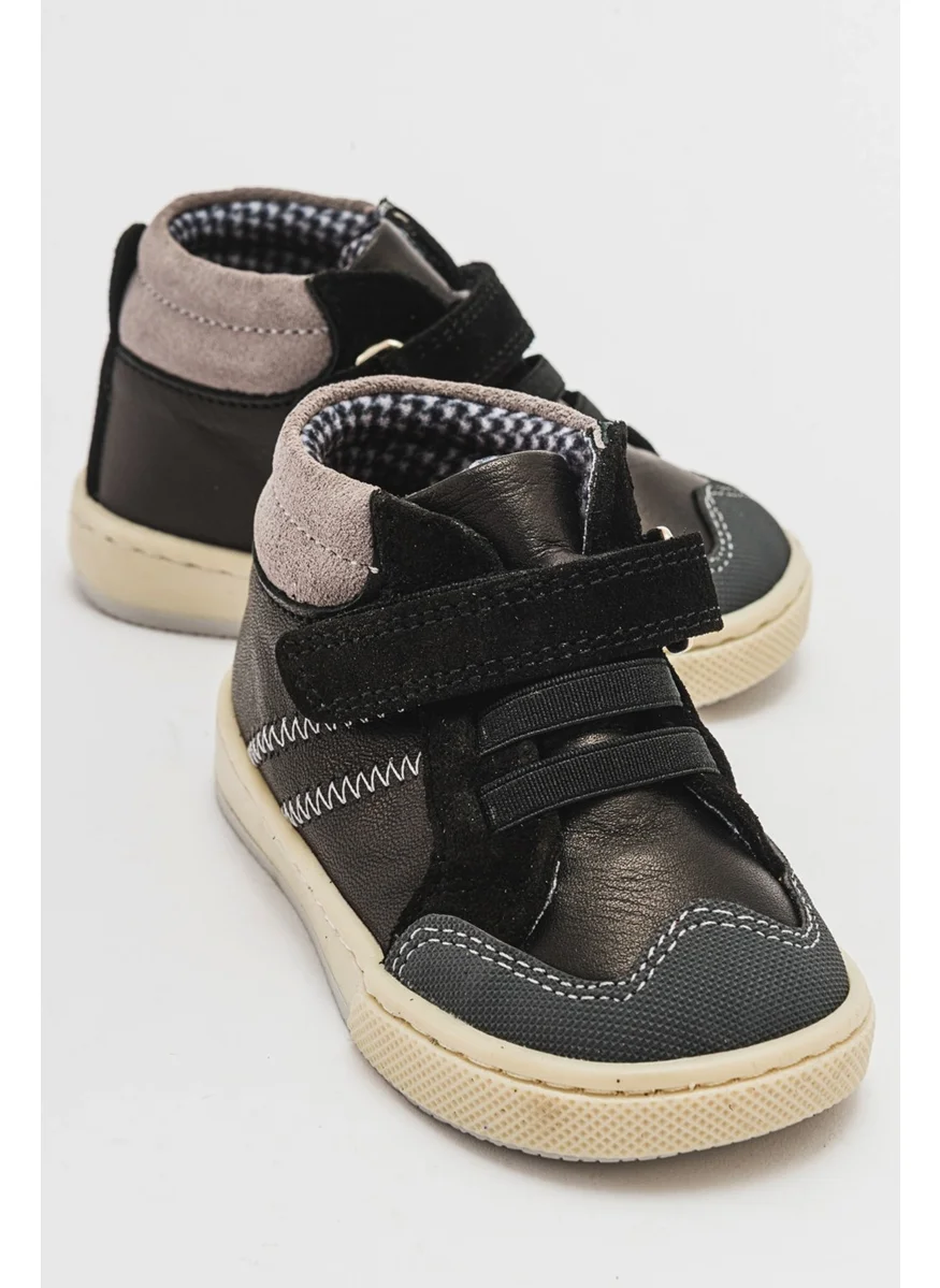 Mnpc Boy Black Genuine Leather Anatomical First Step Boots