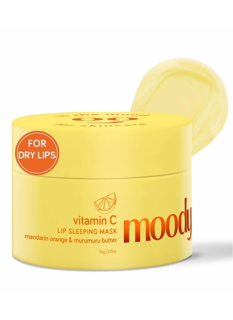 Moody Vitamin C Lip Sleeping Mask for Overnight Hydration & Repair of Chapped Lips | Enriched with Murumuru Butter, Aloe & Hyaluronic Acid | With 24 Hrs Moisturization - 100% Vegan (12gm)  - Image 1