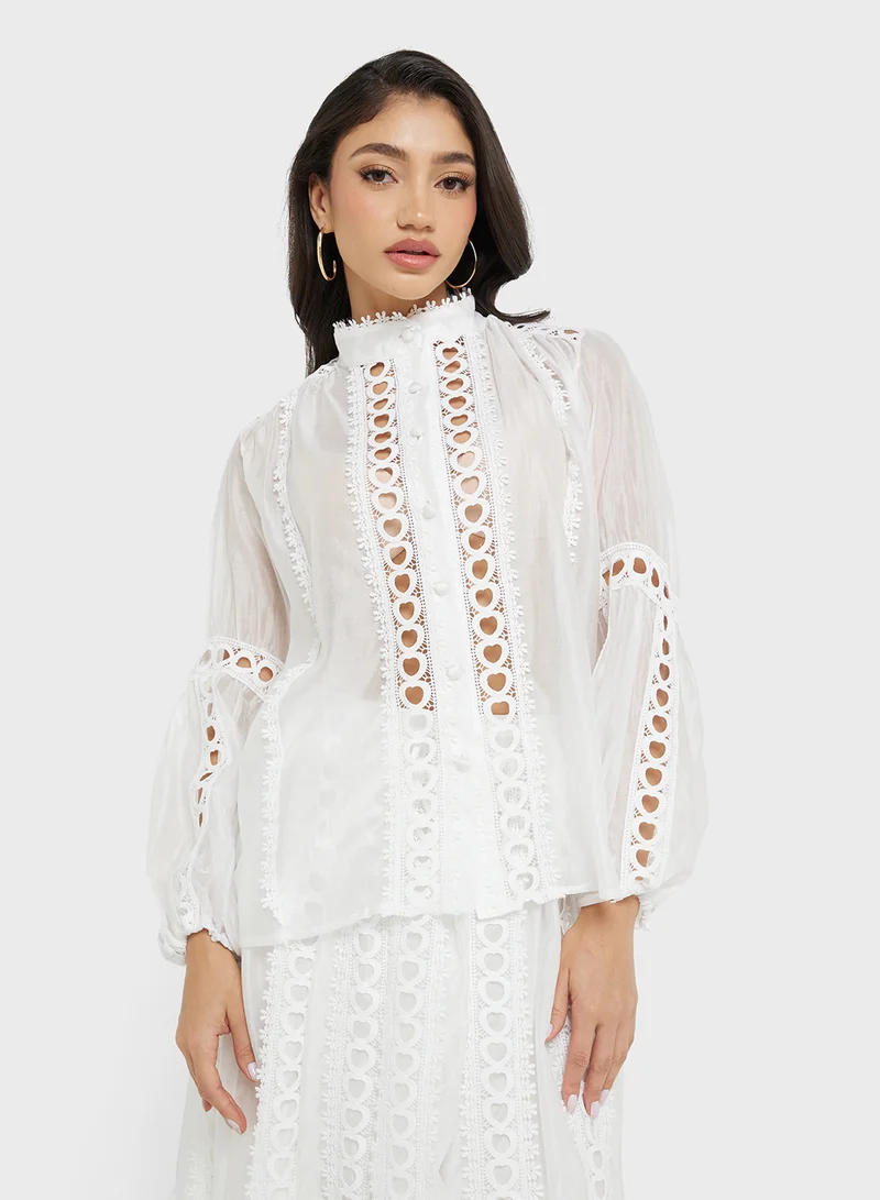 Khizana Top & Skirt Set With Lace Trim
