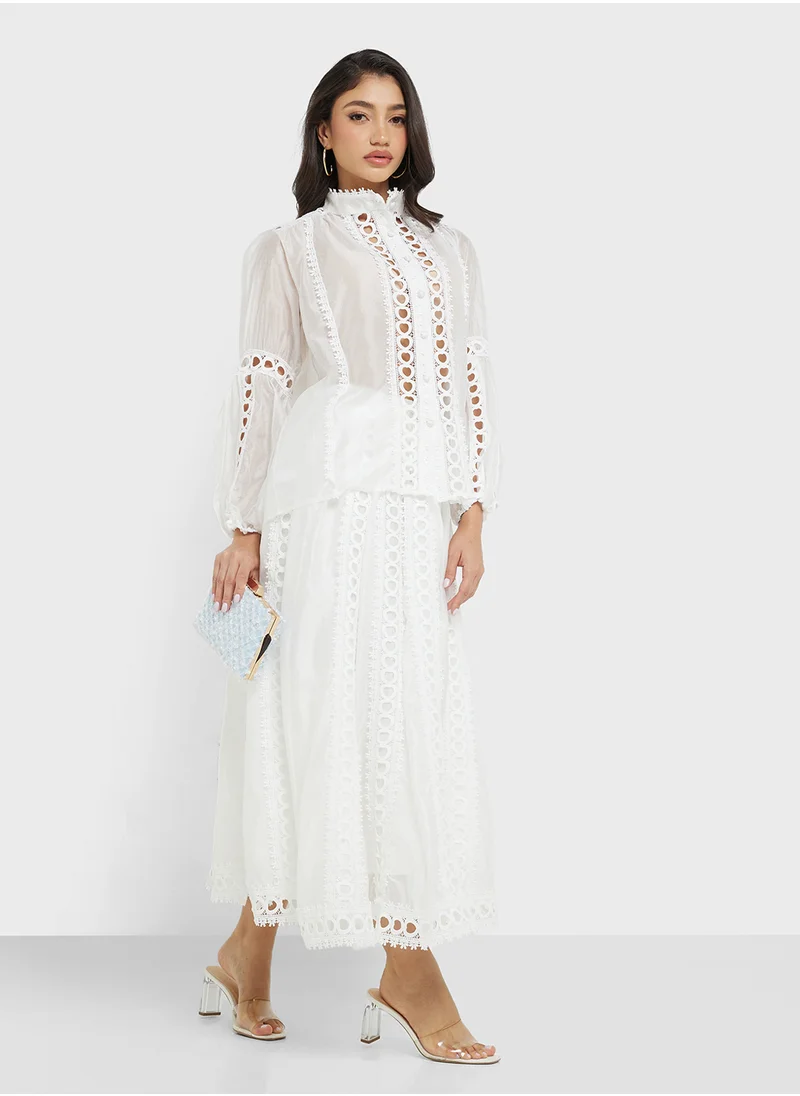 Khizana Top & Skirt Set With Lace Trim