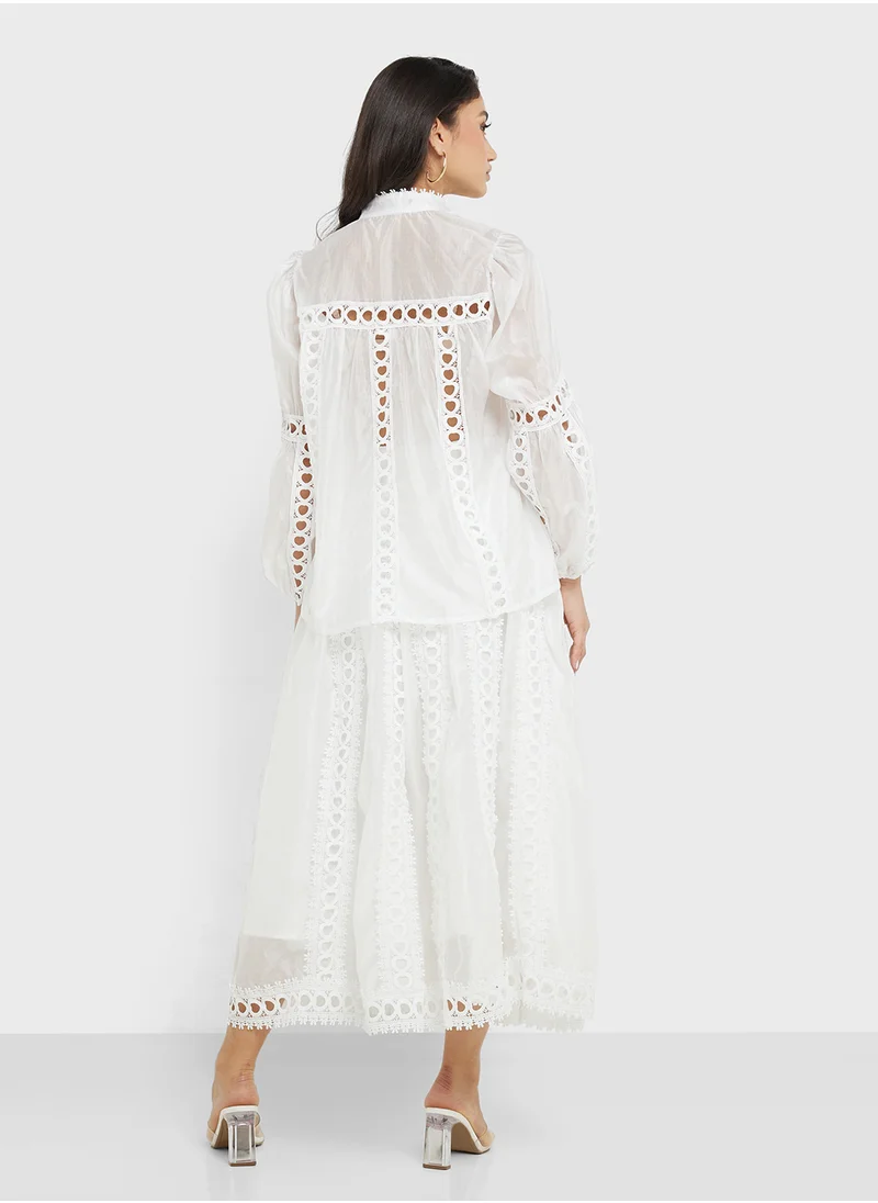 Khizana Top & Skirt Set With Lace Trim