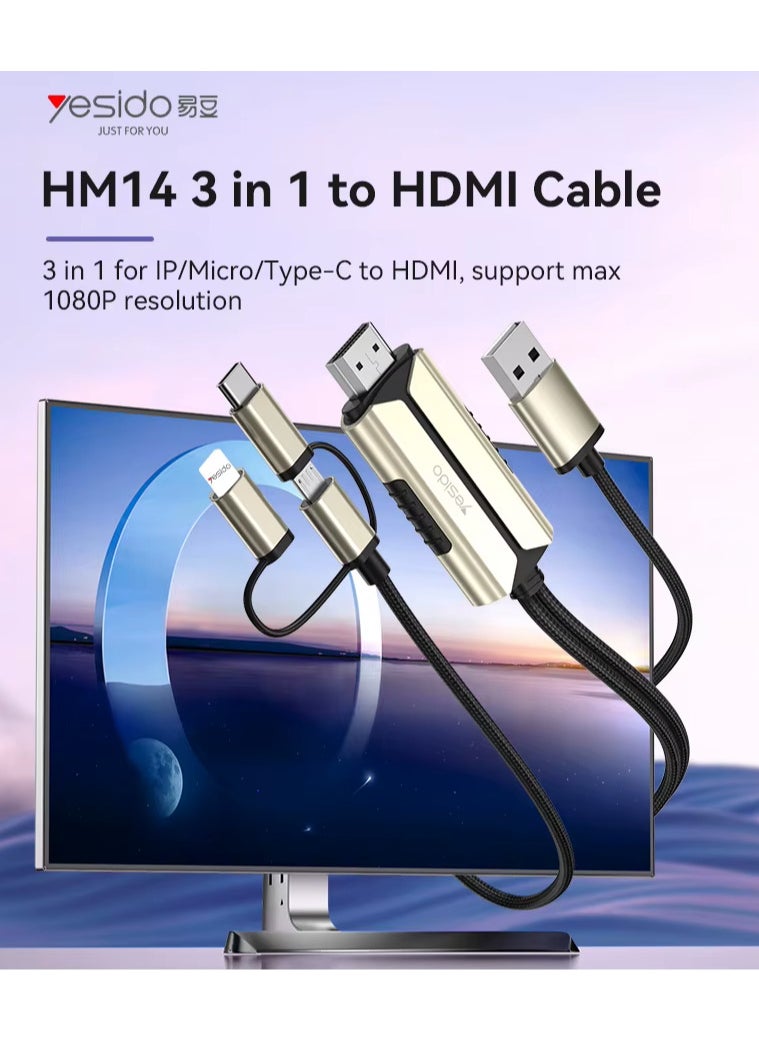 Yesido - Lightning to HDMI Cable 2m HM14 to Type C - Image 1