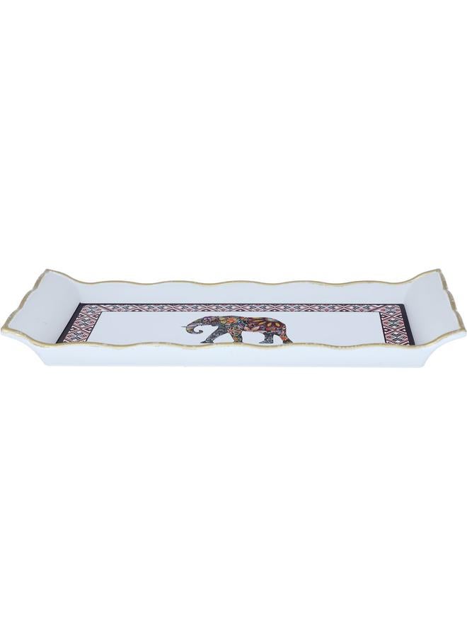 Alsaif Porcelain Serving Tray 29 Cm Rectangle Elephant Pattern White - Image 1
