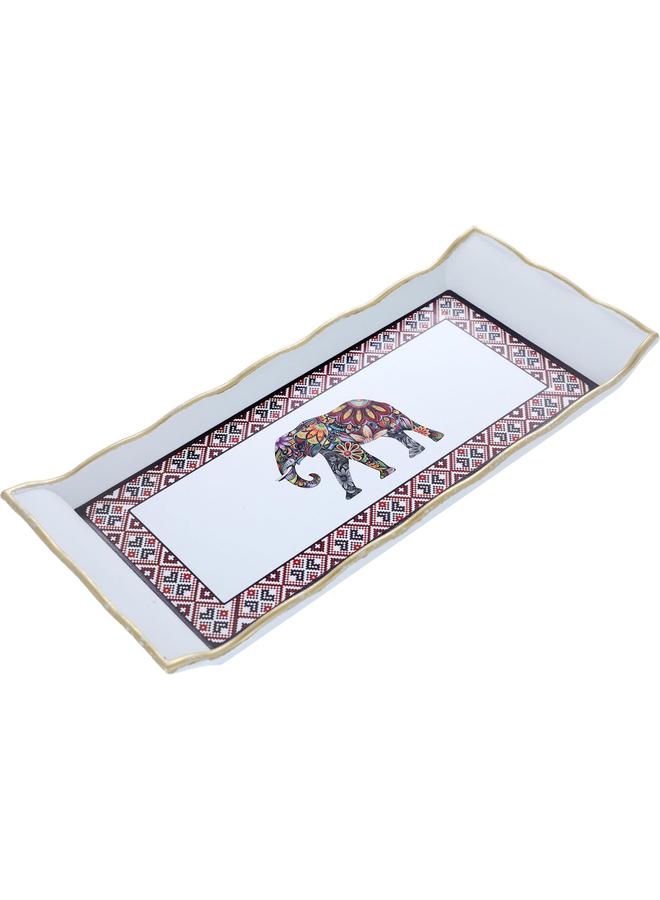 Alsaif Porcelain Serving Tray 29 Cm Rectangle Elephant Pattern White - Image 2