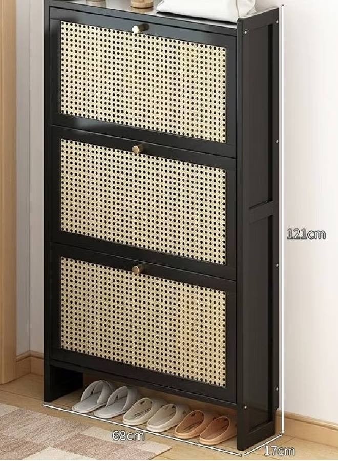 إن كي أكس خزانة أحذية رفيعة بثلاثة أبواب بتصميم حديث قابل للطي، مقاس 68×17×121 سم، لون أسود - Image 1