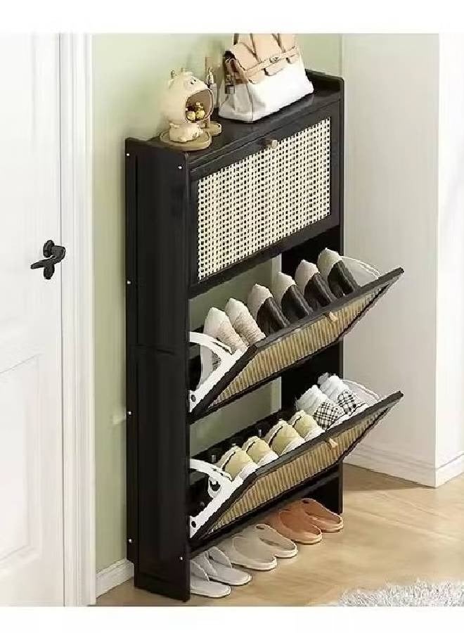 إن كي أكس خزانة أحذية رفيعة بثلاثة أبواب بتصميم حديث قابل للطي، مقاس 68×17×121 سم، لون أسود - Image 2