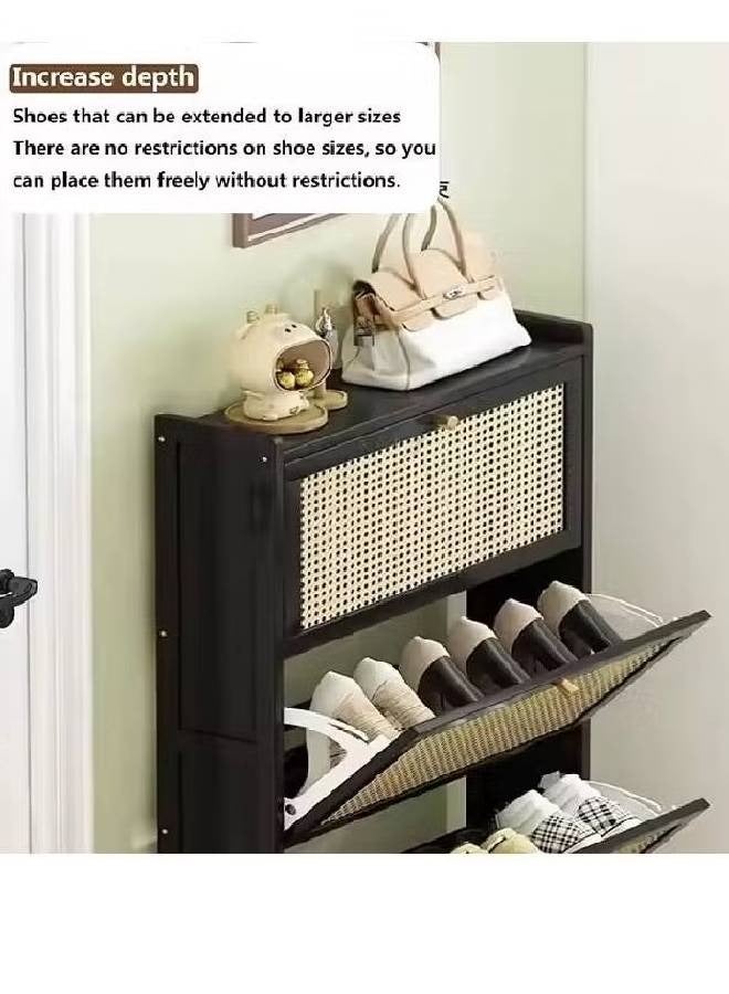 إن كي أكس خزانة أحذية رفيعة بثلاثة أبواب بتصميم حديث قابل للطي، مقاس 68×17×121 سم، لون أسود - Image 4